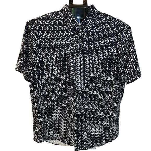 Michael Kors Classic Fit Short Sleeve Button Down Shirt, Size L, Navy White Dots - Picture 1 of 12